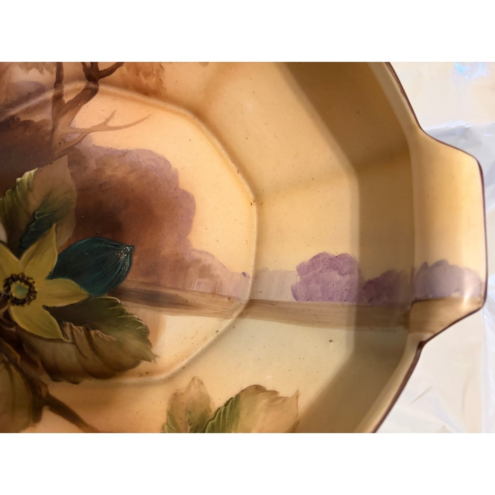 Antique Nippon Hand Painted Octagonal Porcelain Bowl Landscape Floral Gold Trim - Picture 2 of 8